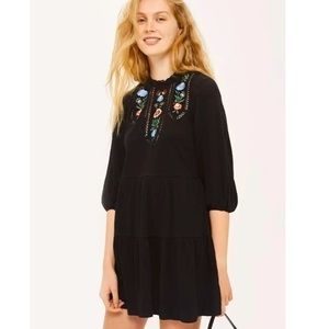 Topshop Black Mini Dress with Floral Embroidery